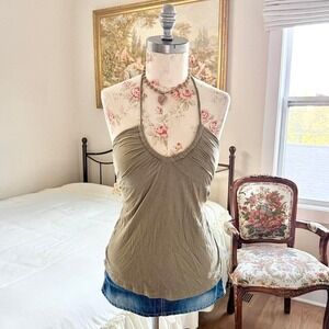 Y2K olive green halter top fits like a small